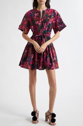 Ulla Johnson Nadira Floral Print Tie Waist Tiered Minidress in Hibiscus at Nordstrom Rack, Size 2