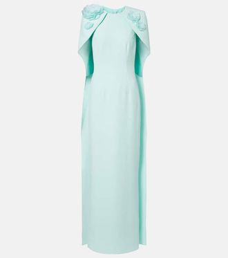 SAFiYAA Lennox floral-applique caped crepe gown