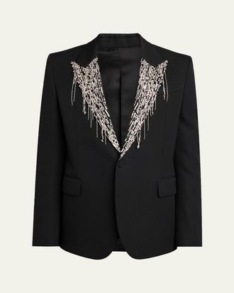 Alexander McQueen Mens Crystal Embroidery Single-Breasted Sport Coat