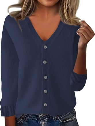 Generic Lightweight Cardigans for Women UK, Cardigans for Women UK Lightweight Long Sleeve V Neck Knit Shrugs Jumper Soft Casual Button Down Open Front Sweate
