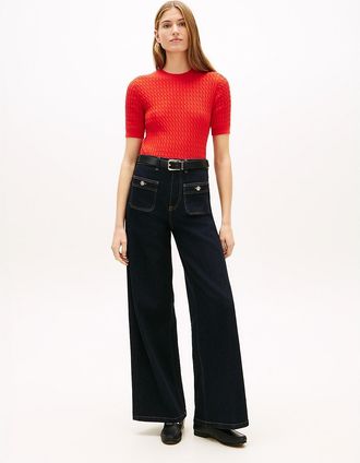 Tommy Hilfiger Womens High-Rise Stretch Wide Leg Utility Jean - Blue - 28W x RegularL