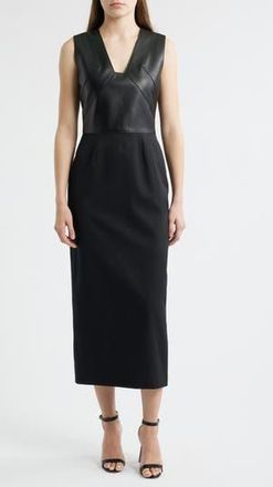 BOSS Drumialda Wool & Leather Column Dress in Black at Nordstrom Rack, Size 10