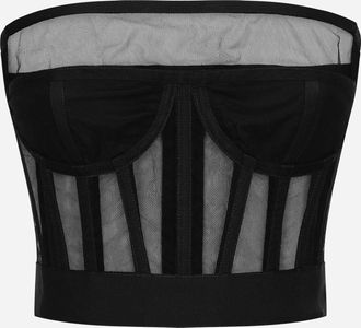 Dolce & Gabbana Tulle Bustier Top With Boning - Woman Shirts And Tops Black Tulle 36