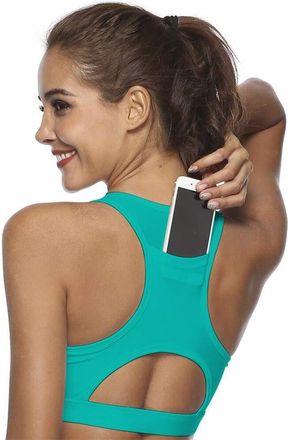 Generic Womens Sports Bra Tank Top with Back Built-in Phone Pocket Padded Wireless Running Yoga Workout Activewear for Women (Green, S)