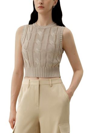 LilySilk Cable Knit Tussah Silk Cropped Top in Beige at Nordstrom, Size X-Small