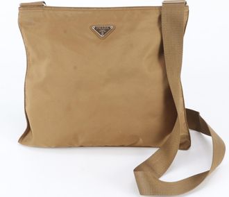 Prada Brown Leather Nylon Messenger Bag Shoulder Bag (Pre-Owned)