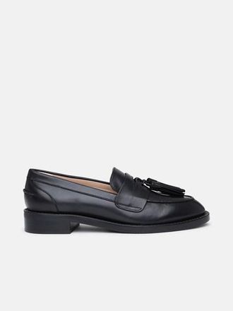 Stuart Weitzman BLACK LEATHER SUTTON LOAFERS