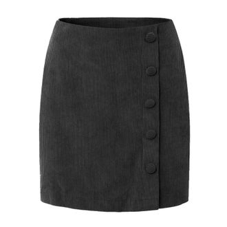 Generic Womens Skirts High Waist Corduroy Pencil Skirts Solid Color Button Autumn Winter Ladies Skirt (UK, Alpha, XL, Regular, Regular, Black)