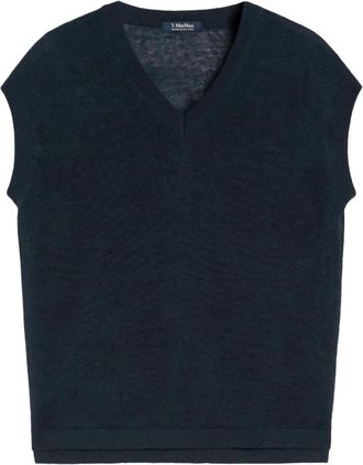 Max Mara Gilet in maglia - Dames - V-hals truien - Blauw - S - Truien & Vesten