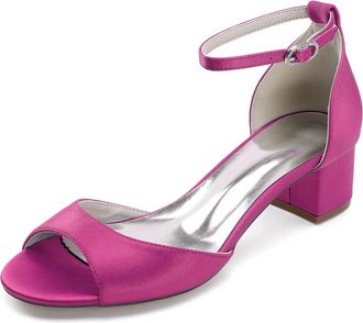 Generic Wedding Bridal Shoes Womens Heeled Sandals Bridal Low Heels Open Toe Ankle Strap Chunky Heels Dress Shoes 4.5Cm,Fuchsia,10 UK