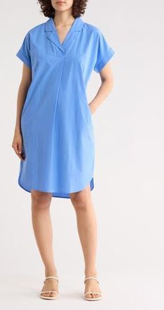 Eileen Fisher Notch Collar Short Sleeve Organic Cotton Shirtdress in Ultramarine at Nordstrom Rack, Size Xx-Small