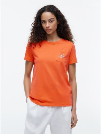 Tommy Hilfiger Womens Script Monogram Pocket T-Shirt - Orange - XXL