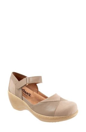 Softwalk Miri Ankle Strap Platform Wedge Clog in Taupe Nubuck at Nordstrom, Size 10.5