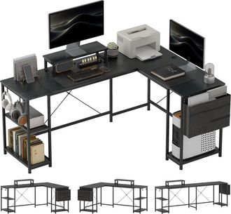 HOMCOM Homcom - 168cm Reversible l Shaped Desk, 240cm Two Person Desk, Black