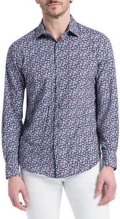 Robert Graham Shipton Stretch Cotton Button-Up Shirt in Blue Multi at Nordstrom Rack, Size Small