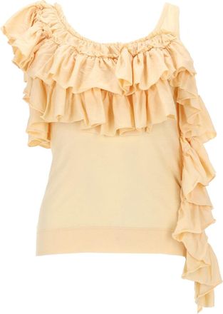 Dries Van Noten Neutrals Cascading Ruffles Fitted Tank Top
