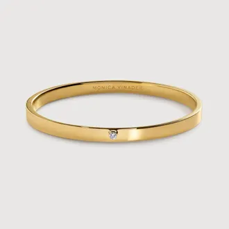 Monica Vinader Gold Solitaire Diamond Bangle Lab Grown Diamond