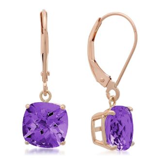 MAX + STONE Solid 10k Yellow or White Gold 8mm Cushion Cut Dangle Gemstone Earrings