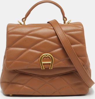 Aigner Brown Quilted Leather Maggie Top Handle Bag