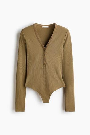 H&M Ribbed Jersey Body in Khaki Green at Nordstrom, Size X-Small