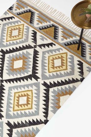 Homescapes Agra Handwoven Diamond Pattern Kilim Wool Rug | Size: 120 cm x 170 cm
