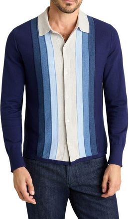 Bonobos Hudson Stripe Cotton & Cashmere Collared Cardigan in Navy-Grey Ombre at Nordstrom, Size X-Large