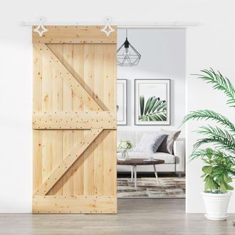 Berkfield Home Sliding Door with Hardware Set 95x210 cm Solid Wood Pine in Brown