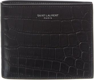 Saint Laurent East/West Croc-Embossed Leather Wallet