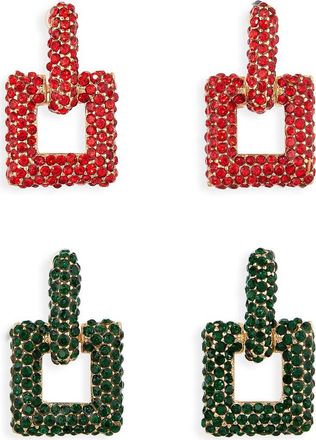 Tasha 2-Pack Square Crystal Drop Earrings in Red/emerald at Nordstrom Rack