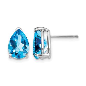 Diamond2Deal 14k White Gold 10x7mm Pear Blue Topaz Earrings