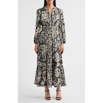 Julia Jordan Two-Tone Long Sleeve Maxi Dress in Black/Beige at Nordstrom Rack, Size 10