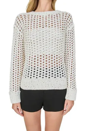 endless rose Sequins Open Stitch Sweater in White at Nordstrom, Size X-Small