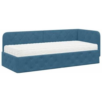 vidaXL Corner Bed Frame with Mattress Blue 80 x 200 cm Velvet vidaXL