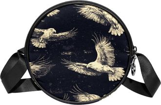 Generic Circle Crossbody Bag for Women, Black Retro Eagle Small Sling Bag Daypack with Zipper Adjustable Shoulder Straps Casual Ladies Girls Round Purse