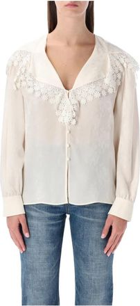 Chlo&eacute; Maxi-kraag Blouse - Dames - Blouses - Beige - S - Katoen - Overhemden