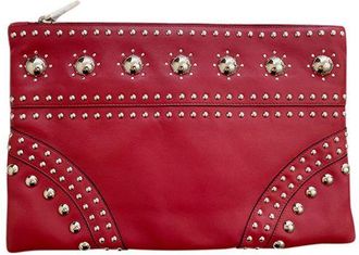 Prada Red Leather Studded Clutch Bag