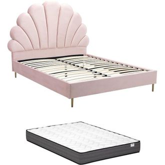 Vente-Unique Vente-unique - Letto conchiglia 160 x 200 cm Velluto Rosa + Materasso - livaya