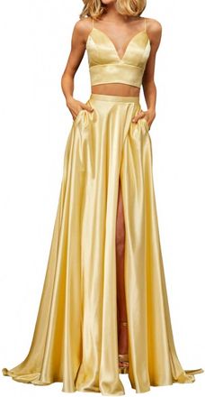 Sherri Hill Bow Back Two Piece Prom Gown In Yellow