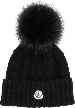 Moncler Berretto in maglia con pompon - Nero