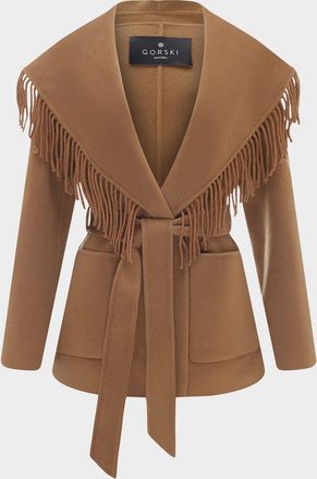Gorski Fringe Shawl-Lapel Cashmere-Wool Belted Jacket
