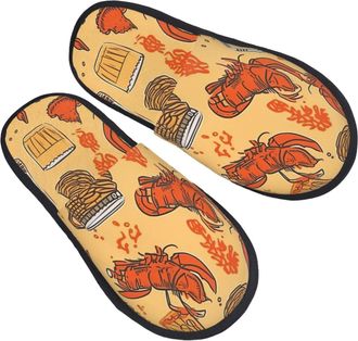 Generic Fluffy Slippers Beer And Crawfish Pattern Unisex House Slippers Breathable House Shoes For Holiday Guest Room Bedroom M