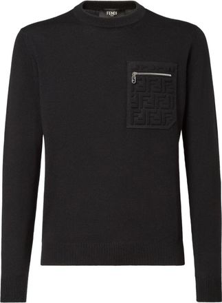 Fendi Trui met ronde hals - Heren - Ronde hals truien - Zwart - XL - Wol - Truien & Vesten