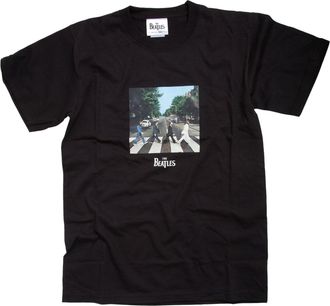 Accessoryo Mens Large The Beatles Abbey Road Album Cover Print Black Cotton T-Shirt