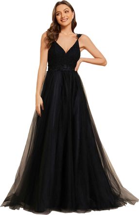 Ever-pretty Womens Sleeveless V Neck Empire Waist A Line Lace Chiffon Floor Length Simple Wedding Dresses Black 12UK