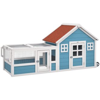 OEM Jaula Para Conejo Grande Con 2 Ventanas De Decoraci&oacute;n Ruedas 1 Puerta 1 Rampa Y Techo De Asfalto 162,5x59,2x77,6 Cm Azul