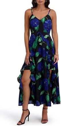 Siena My Balconia Burnout Chiffon Midi Dress in Black Multi at Nordstrom Rack, Size 14