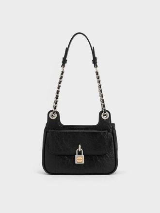Charles & Keith Suki Crinkle-Effect Padlock Shoulder Bag