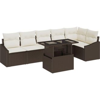 vidaXL Conjunto De Sof&aacute; De Jard&iacute;n Con Coj&iacute;n 7 Pcs Marr&oacute;n Y Crema Vidaxl