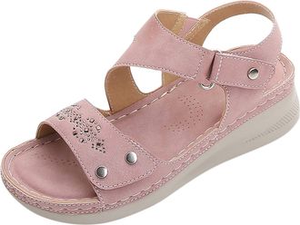 Generic Cocila Wedge Sandals For Women Summer Breathable Toe Beach Hook&Loop Open Shoes WomenS Pink, 6 Greek Style Two Strap Womens Walking Size 5 White Platf