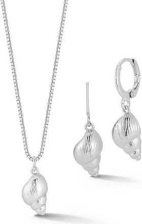 Glaze Jewelry Shell Drop Huggie Hoop Earrings & Necklace Set in Silver at Nordstrom Rack